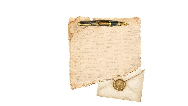 Watercolor illustration of a letter and wildflower